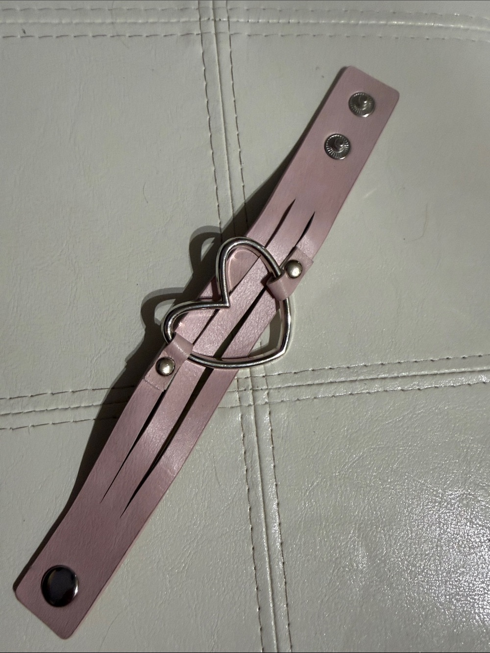 Pink Heart Accent Leather Bracelet - Unbranded